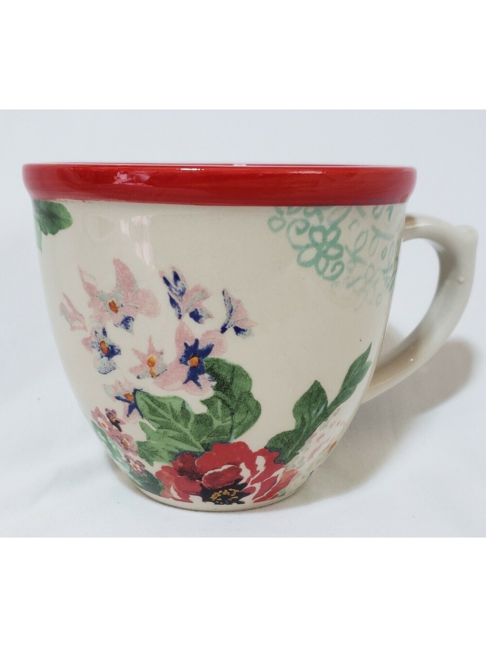 Pioneer Woman Coffee Mug Country Garden Red Rim Ceramic Cup Tea Floral